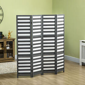 Us830-624v00mx0141 4-panel Folding Divider Room 5 Ft Louvred Privacy Screen Panels White Grey