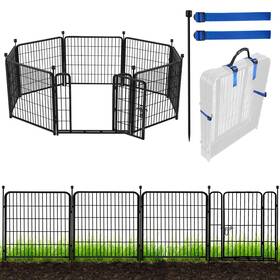 Adavin 8panels-40in H 17.7ft L Tall Garden Fence With Gate 8 Panels 40in Black Iron Animal Barrier