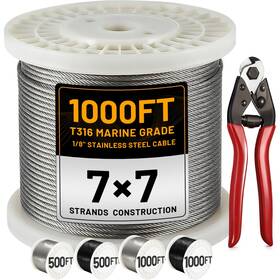 Aheonlar B0dp728jfd 1000ft 1/8 Inch T316 Stainless Steel Cable Railing 7x7 Wire Rope Cutter
