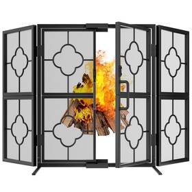 At020 Amagabeli Garden & Home 3 Panel Fireplace Screen With Doors 48 Inch W X 28 H Foldable Wrought