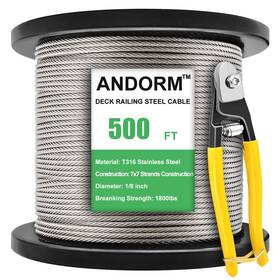 B0d5hc46dc Andorm 500ft 1/8 Inch T316 Stainless Steel 7x7 Cable Railing Wire Rope
