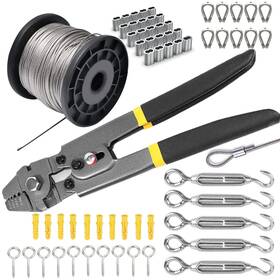 Aoocy-cp100 Aoocy Turnbuckle Kit And Wire Rope Crimping Tool 100ft Vinyl Coated Aircraft Cable