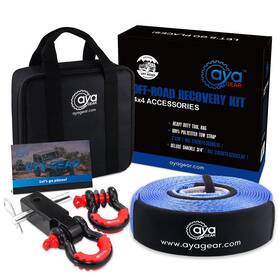 Aya Gear 086630708128 Off Road Recovery Gold Kit 3 Inch X30ft 35 000 Lbs 100% Nylon Tow Strap 2 S