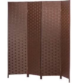 Bestmassage 848837016210 4 Panel Wood Mesh Woven Design Folding Wooden Screen Room Divider Brown