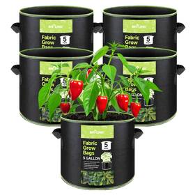 Bn-link 810079584352 Bn-link 5-pack 5 Gallon Grow Bags Heavy Duty Aeration Pack Black