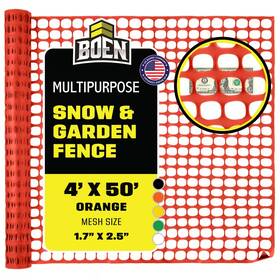 Boen 313042868874 Snow Fence 4 Ft. X 50 Orange Construction Barrier Hi-visibility Uv Resistant