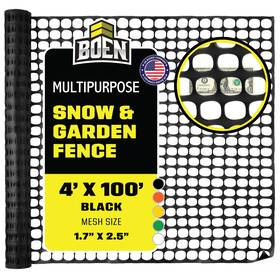 Boen B0c4z7y2ql 4ftx100ft Black Temporary Fence Mesh Snow Plastic Safety Garden And Pet Barrier