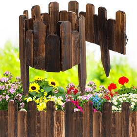 Bucherry Cas-bucherry-24358 1 Pc Staggered Wood Garden Edging Border Short Picket Fence Burnt Wo