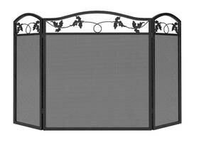 Calidola 974380751231 3-panel Foldable Black Steel Fireplace Screen Spark Guard Fence Leaf Design S