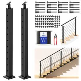 Cke Sps01 36 Inch Stair Cable Railing Post Kit 5-10ft 2 Pack With 150ft Wire Rope -black