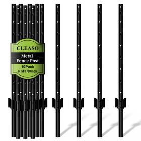 Cleaso B0fgpzgz4c 10-pack 5ft Heavy Duty Black Metal U-fence Posts Garden Stakes No-dig