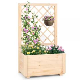 1-pac Costway 313025130103 40 Inch Tall Wood Raised Garden Bed With Lattice Trellis For Climbing Vine