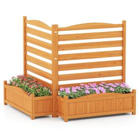 Hcst11781 Costway Air Conditioner Fence With Planter Box 2-panel Freestanding Wood Privacy Screen