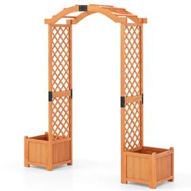 Costway Us-2hcst07253 79 Inch Tall Archway Trellis For Climbing Plants Vegetables With Planter Boxes