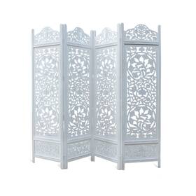 Cotton Craft Bm176788 Room Divider Wood Floor Screen - Kamal Antique White 4 Folding P