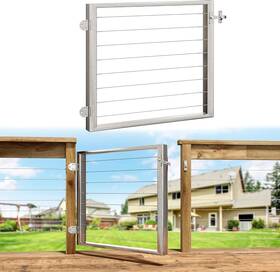 Fg02 Deck Man Stainless Steel Cable Railing Gate For Wood/metal Right Swing In Slivery Model