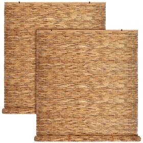 Doublefill Mee-doublefill-2956 2 Pcs Bamboo Shades Outdoor Reed Roll Up Blinds 48 W X 72 H Blacko