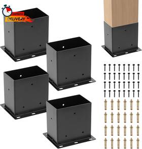 147535 Fahkns 4 X 6 Post Base Pcs Inner Size 3.6x5.6 Brackets Heavy-duty Metal Blac