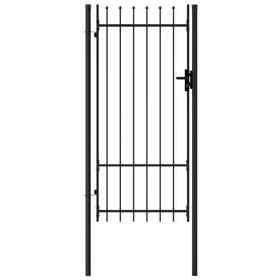 146031 Fence Gate Single Door With Arched Top Steel 39.4inchx59.1inch Black