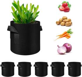 Zi10568-05 Finegearpow 5 Pack Gallon Grow Bags Heavy Duty Thickened Nonwoven Black