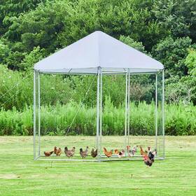 Chickencoop10lp Firomo 9.2 Ft. X 8.1 Hexagonal Large Metal Chicken Coop Walk-in With Oxford