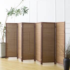 Furnnylane Pf2500806 6 Panel Room Divider Short Folding Screen Double Sided Bamboo D