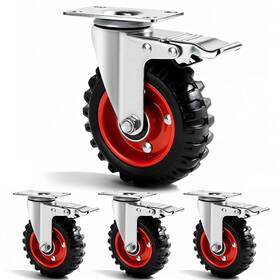 Fvclbz Fr003-1 5 Inch Caster Wheels Heavy Duty With Dual-lock Safety Brake And Rubber Tire W