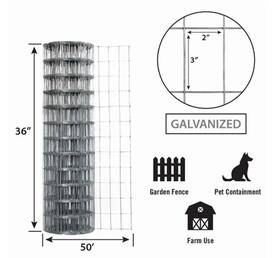 033650 Garden Craft 36 Inch H X 50ft L Steel Welded Wire Rolled Fencing With Mesh 2ftft 3ftft