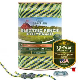B0dhd8hbk1 Grazeline Electric Fence Polybraid 1/4 Rope 1000ft 305m - 6 X Tinned Copper