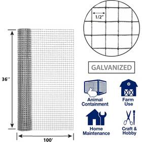 Greatparts Gre127185 1/2in Hardware Cloth 36/48 Inch 100ft Galvanized Chicken Wire Fence Welded Mesh Roll