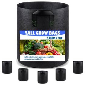 Growpropel 742686745515 Tall Fabric Pots For Plants 5 Gallon Gallons Pack Black