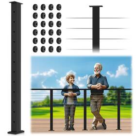 Fixpost-b42-1 Gyykzz 42 Inch Black Cable Railing Posts Flat Top Level Drilled Line Post Kit S