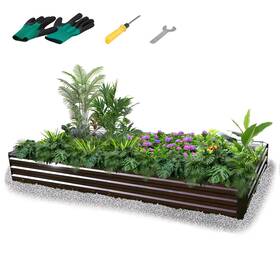 Hanliko Outdoor 768443979795 8x4x1ft Galvanized Raised Garden Bed Large Oval Metal Bottomless Pla