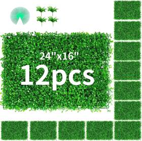 Happystore 12pcs16x24yczsc01 12pcs 24 Inch X16 Artificial Boxwood Mat Wall Hedge Decor Privacy Fence Panels Grass