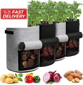 Fd-zj-221107-003 Homyhoo Potato Grow Bags With Flap 10 Gallon 4 Pack Gray And Black
