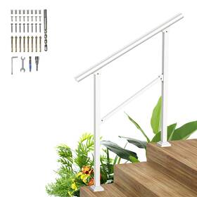 Ltfsw-3 Hooshee 3 Steps Handrails For Outdoor Heavy Duty Metal Handrail White Wrought I