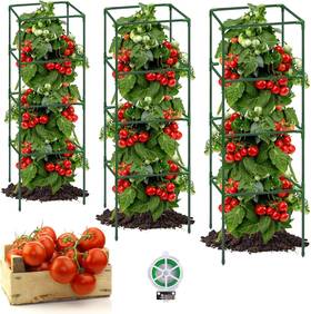Hoyejyou 726084666443 3 Pack Square Tomato Cages For Garden 41.5 X 14 Inches Trellis Plan