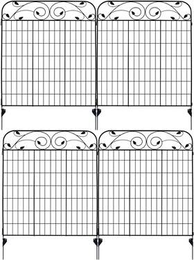 Inc 313021466411 Heavy Duty 4 Pack 44 Inch H Black Steel Garden Fence Panel With 8 Leaves