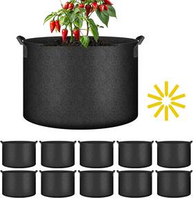 Ipower 810000170104 10-pack 10-gallon Grow Bags Nonwoven Fabric 10 Gallon Black
