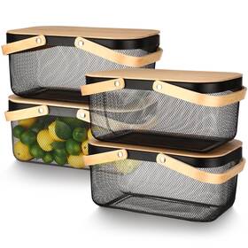 Jingmore-baskets-poqlcv97234 Jingmore 4 Pcs Mesh Steel Basket With Handles And Lids Wire Garden Baskets