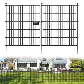 32in5p Jinligogo 5 Panels Outdoor Garden Fence 32in H X11.8ft L With Gate Decorative Yard Animal
