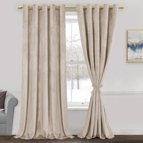 Jzus-hshlr-d2p-7084-49 Jiuzhen Beige Velvet Curtains 84 Inches For Living Room - Thermal Insualted R