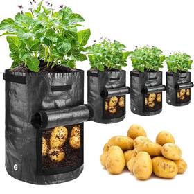 Jjgoo 717664414431 Potato Grow Bags 4 Pack 10 Gallon With Flap And Black