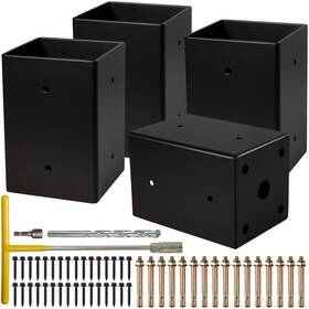 Ladech 720371700841 4 Pcs 4x4 Post Anchor Base With Bottom Drainage Hole Concealed Bolts Black