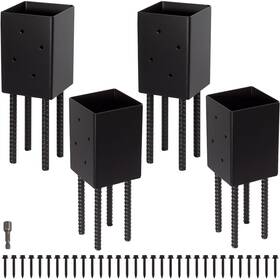 Ladech 731525280140 4x4 Post Base Holder Ground Spike Use For Concrete Deck - Black
