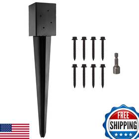 B0c975ypyf Ladech 4x4x24 Inch Black Powder Coated Metal Fence Post Anchor Ground Spike