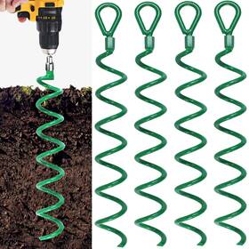 Lauyeboho 601549402289 4 Pcs 18 Inch Spiral Ground Anchors Kit Green Metal Stakes Dog Tie Out