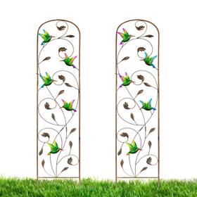Lewis&wayne 768420565249 2 Pack Metal Garden Trellis With Colorful Hummingbird 60 Inch High Outdoor De