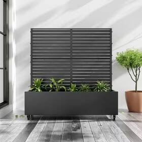 Lirago 313094851855 47 Inch H X W Rectanglar Black Outdoor Metal Privacy Screen Planter Box Wa