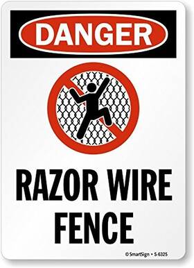 S-6325-al-10 Lyle Signs Inch Danger - Razor Wire Fence Sign 7 X 10 Aluminum